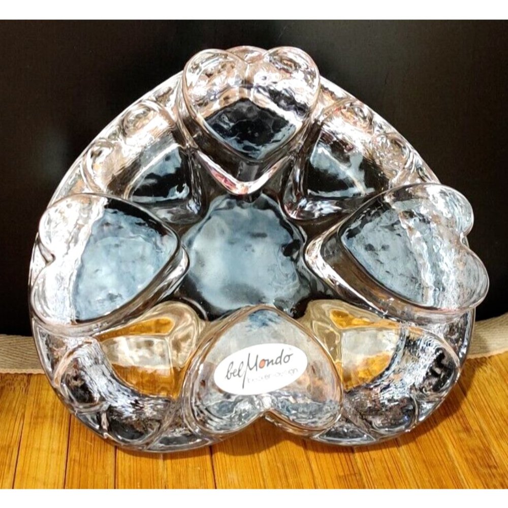 Vtg Bel Mondo Heart Shape Glass Pot Warmer Tealight Candle Holder Heavy Weight